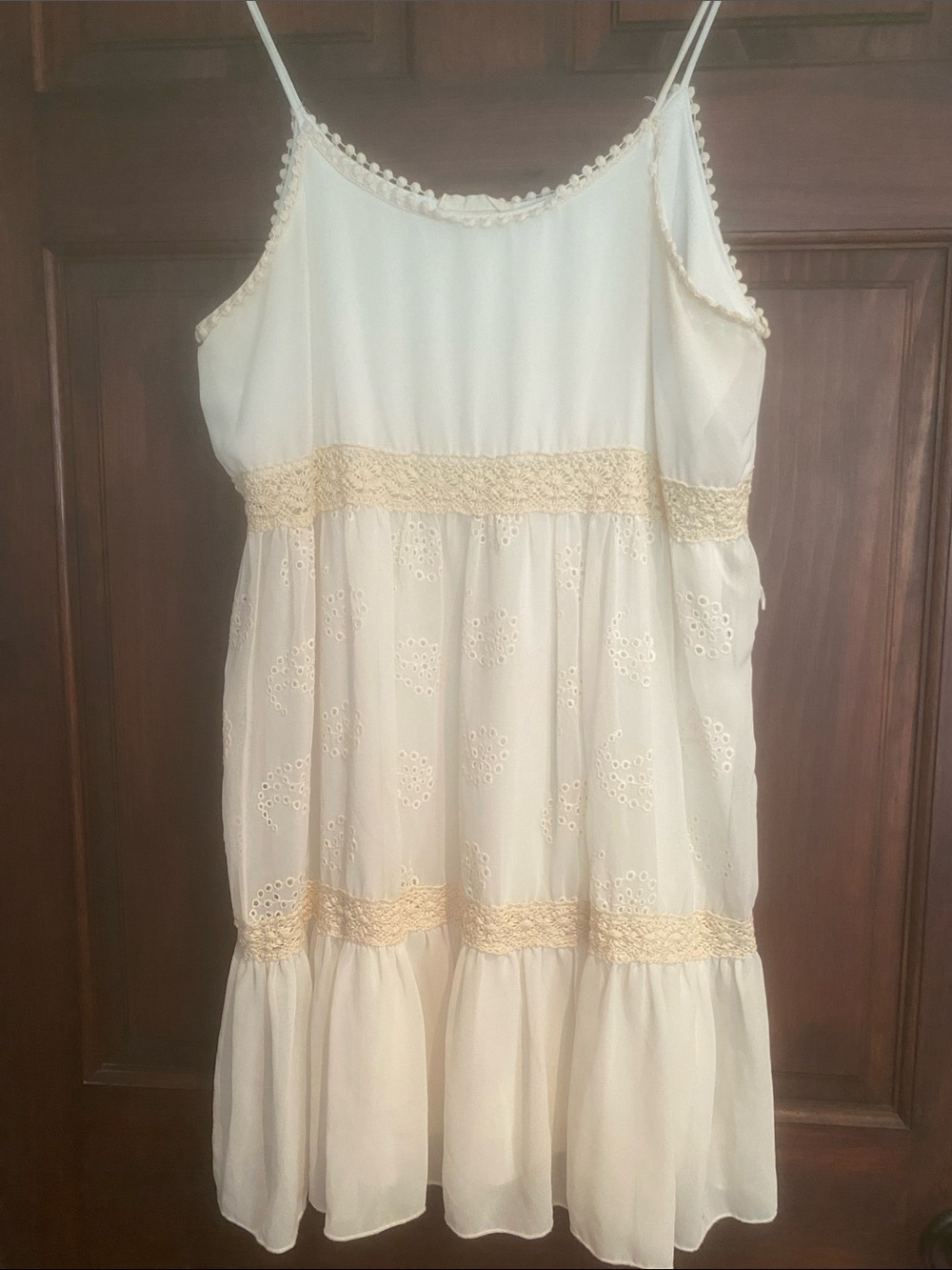Just Me Cream Eyelet Tiered Spaghetti-Strap Sundress